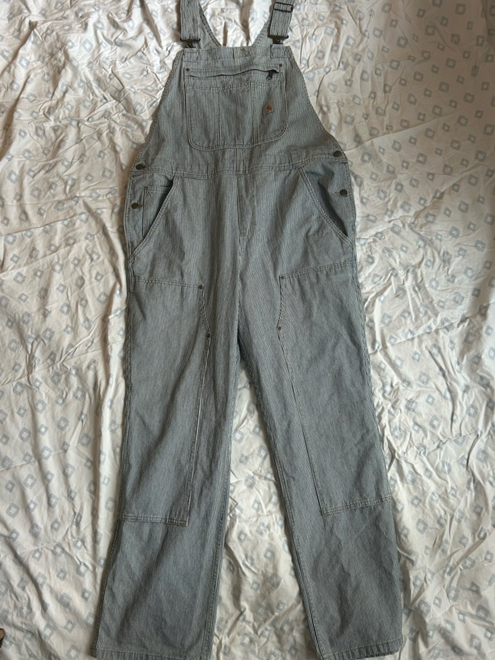 Carhartt Women's Gray & White Striped Denim Bib Overalls NWOT